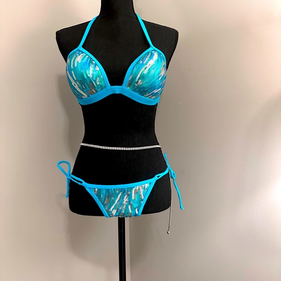 VENUS Swim Nwt Venus Bikini Top Bottom Sequins Glitter Teal